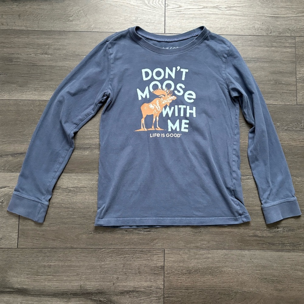 Life Is Good Boys Blue Long Sleeve T Shirt Don’t Moose With Me Size Kids Large